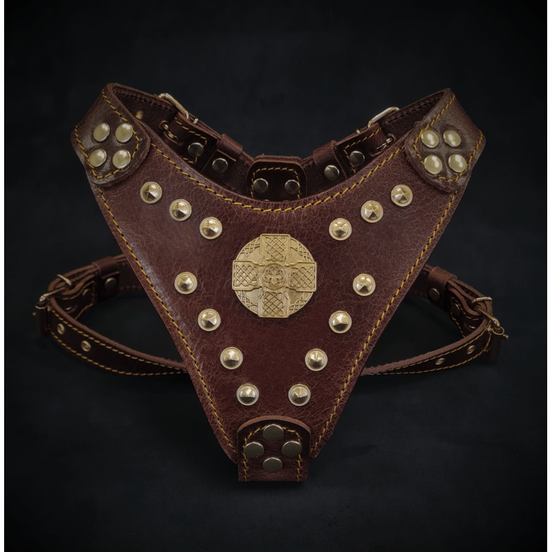 The ''Maximus'' harness Brown & Gold Small to Medium Size