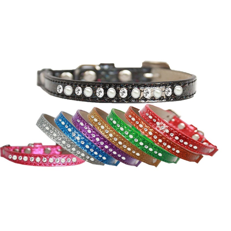 Cat Safety Ice Cream Collar, "One Row Pearl & Clear Crystal"