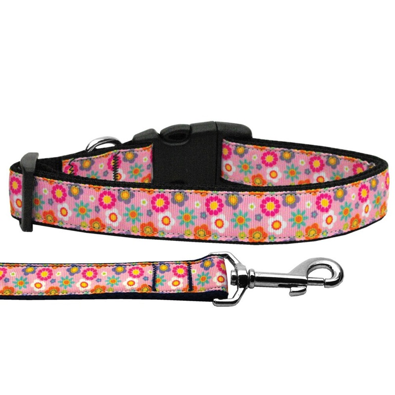 Pet Dog & Cat Nylon Collar or Leash, "Pink Spring Flowers"