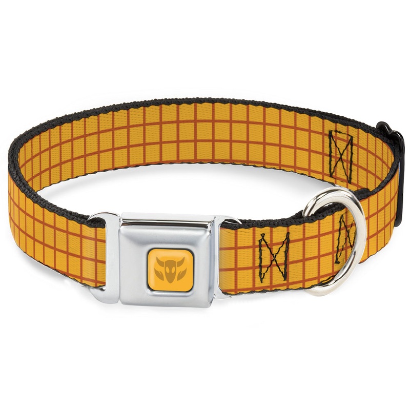 Toy Story Woody Cowboy Buckle Logo Full Color Golds Seatbelt Buckle Collar - Toy Story Woody Bounding Plaid Shirt Gold/Red