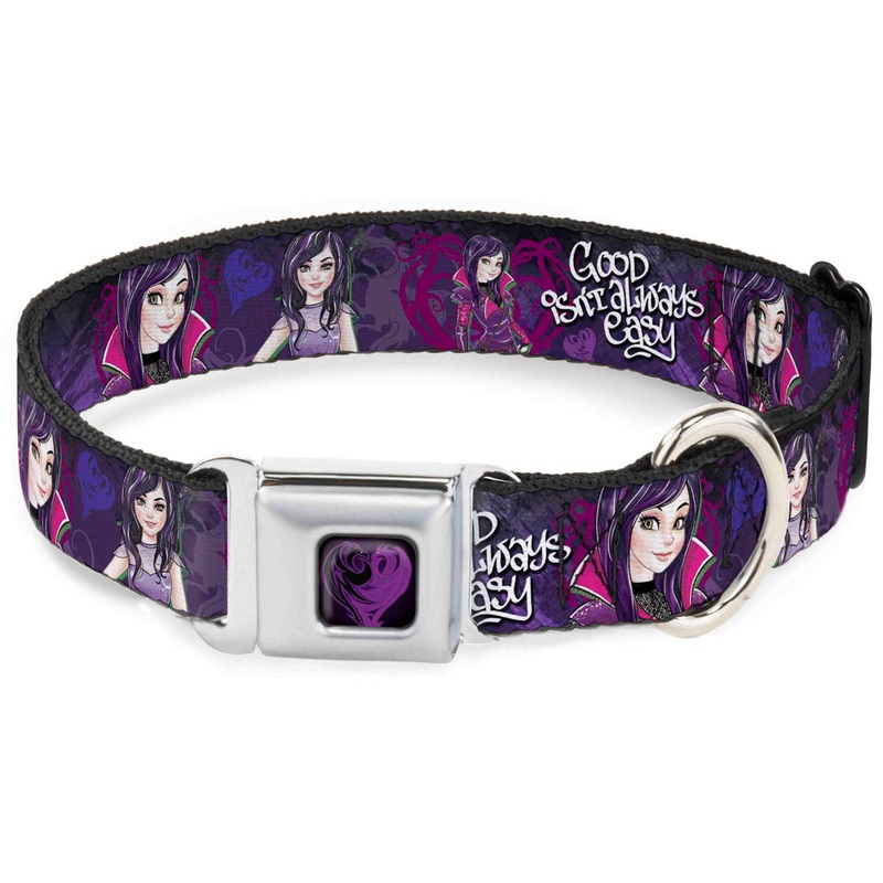 Descendants Dragon Heart Full Color Black/Purples Seatbelt Buckle Collar - Descendants Mal 3-Poses GOOD ISNT ALWAYS/Hearts/Dragons EASY Purples/Pinks