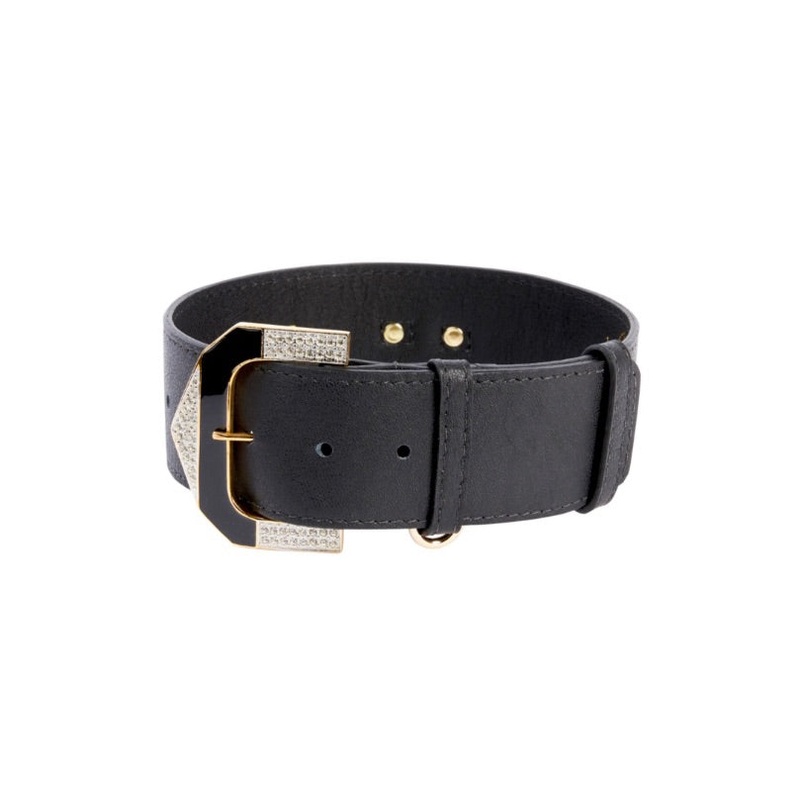 Black Italian Leather Collar With Glamorous Italian Hardware