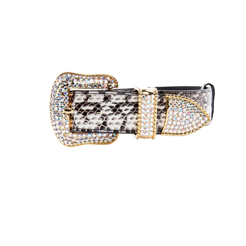 Black & White Viper Snake Collar With Gold Swarovski Crystal Hardware