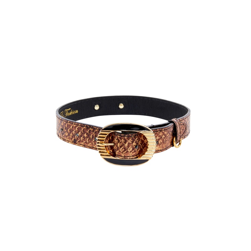 Bronze Gold Snake With Vintage Black & Gold Custom Italian Hardware Collar