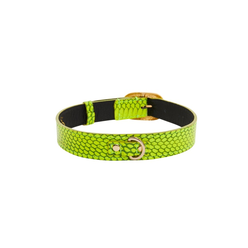 Neon Green Snake/Vintage Black & Gold Italian HardwareCollar