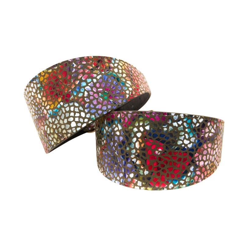 Olive Floral Mosaic 3 Wide Style Collars. Set Of 2