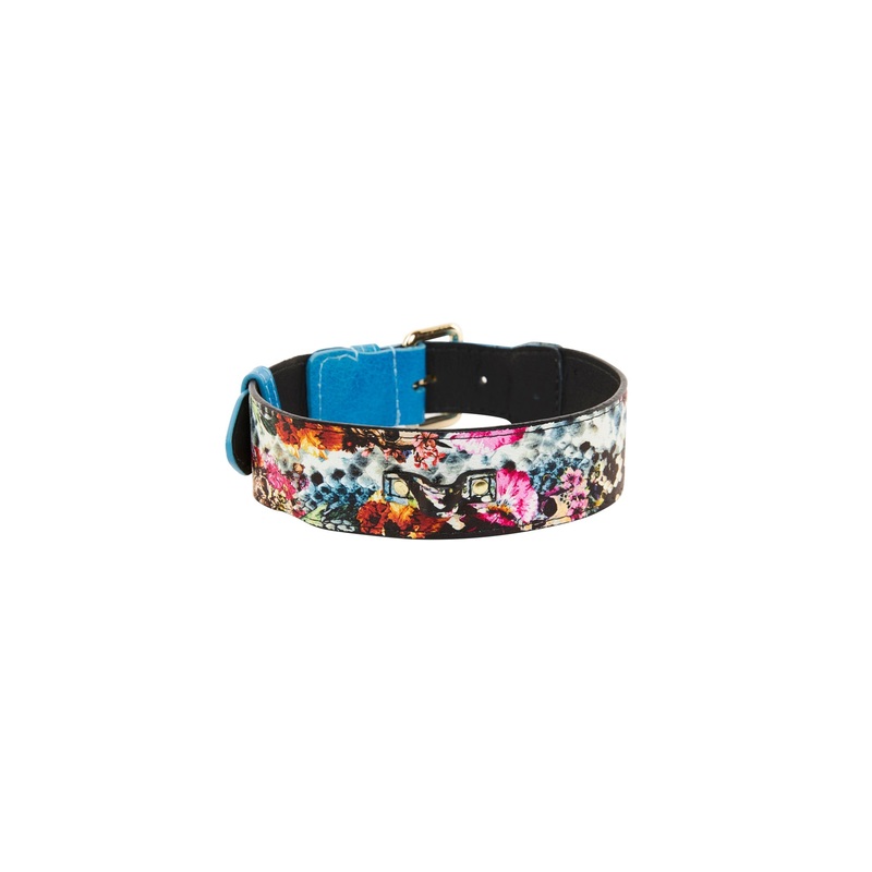 Vegetable Colored Italian Leather With Floral, Scull, Snake Print Italian Leather Classic Collar