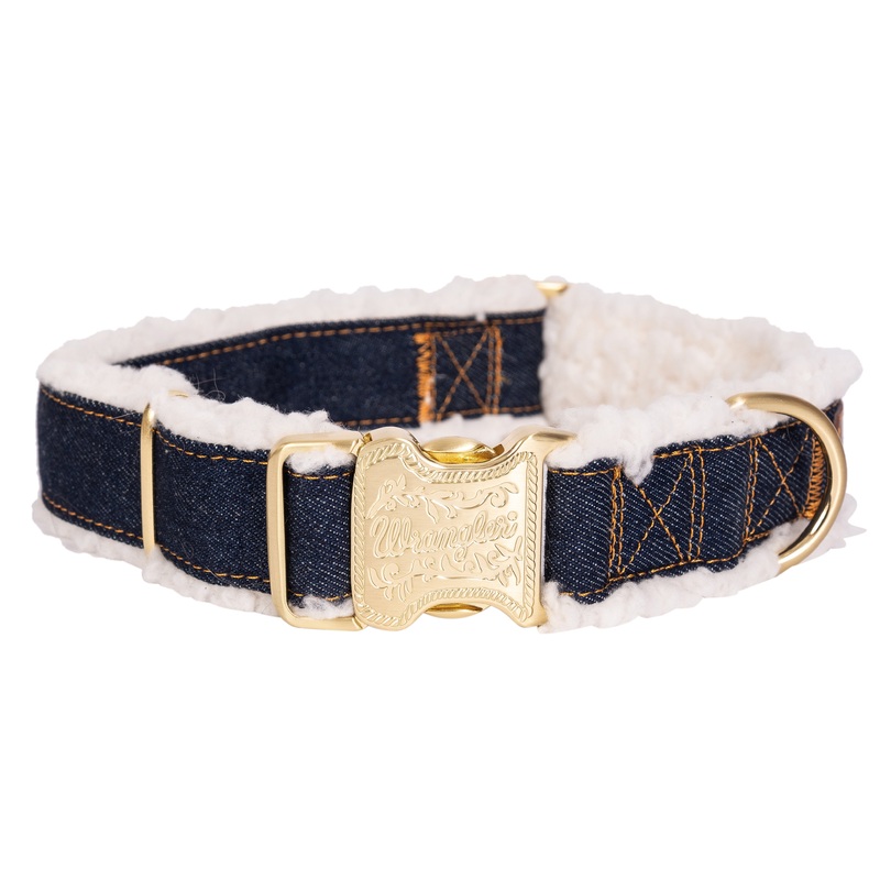 Wrangler Denim and Sherpa Dog Collar  Dark Wash