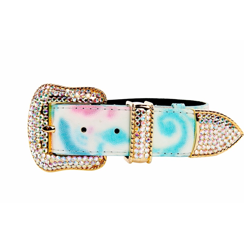 Abstract Floral Italian Leather/Swarovski Crystal Collar