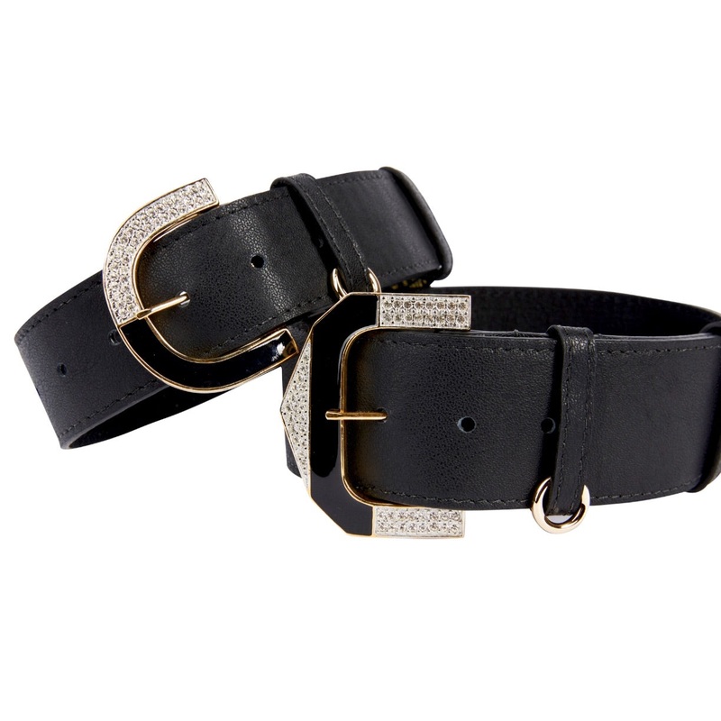 Black Italian Leather Collars With Elegant Italian Hardware