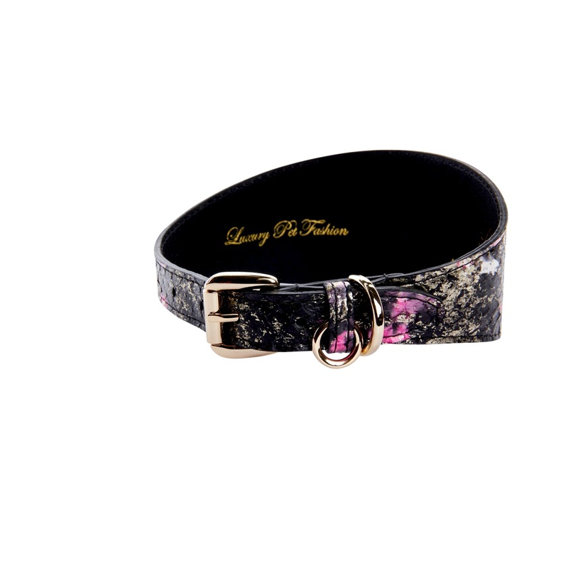 Black, White, Pink, Gold Snake 3 Wide Style Collar With Custom Starfish