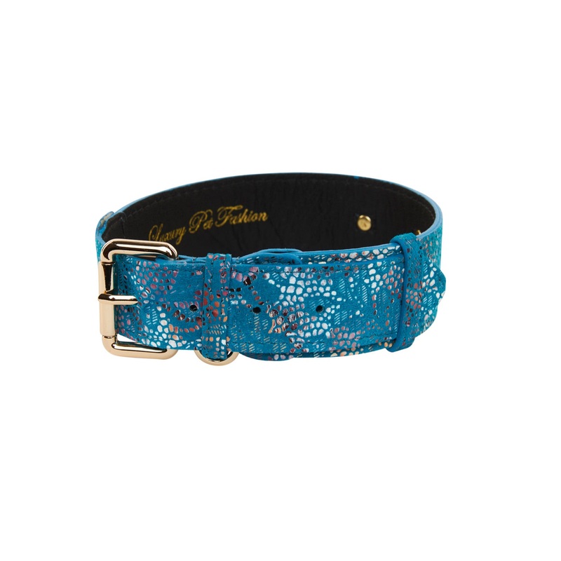 Blue Floral Mosaic Italian Leather/Classic Collar