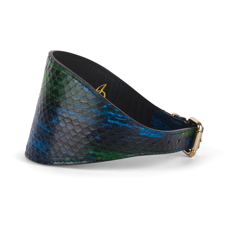 Blue, Green, Black, Yellow Snake 4 Wide Style Collar