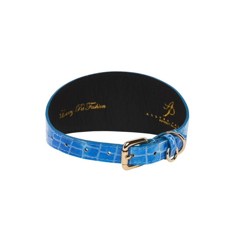 Blue Patent Embossed Croc Italian Leather 3 Wide Style Collar