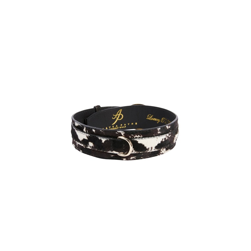 Brown, White, Black Hair On Hide Italian Leather Collar With 3 Piece Italian Hardware