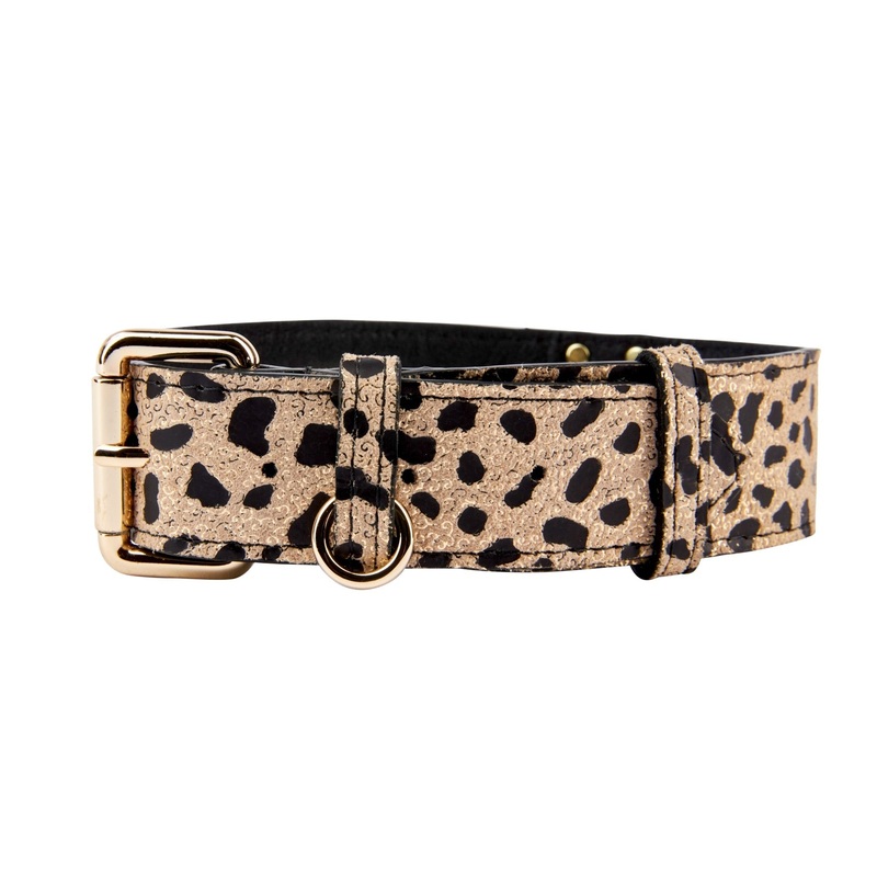 Champagne Gold Leopard Print Italian Leather Reversible Heart Locket/Classic Collar