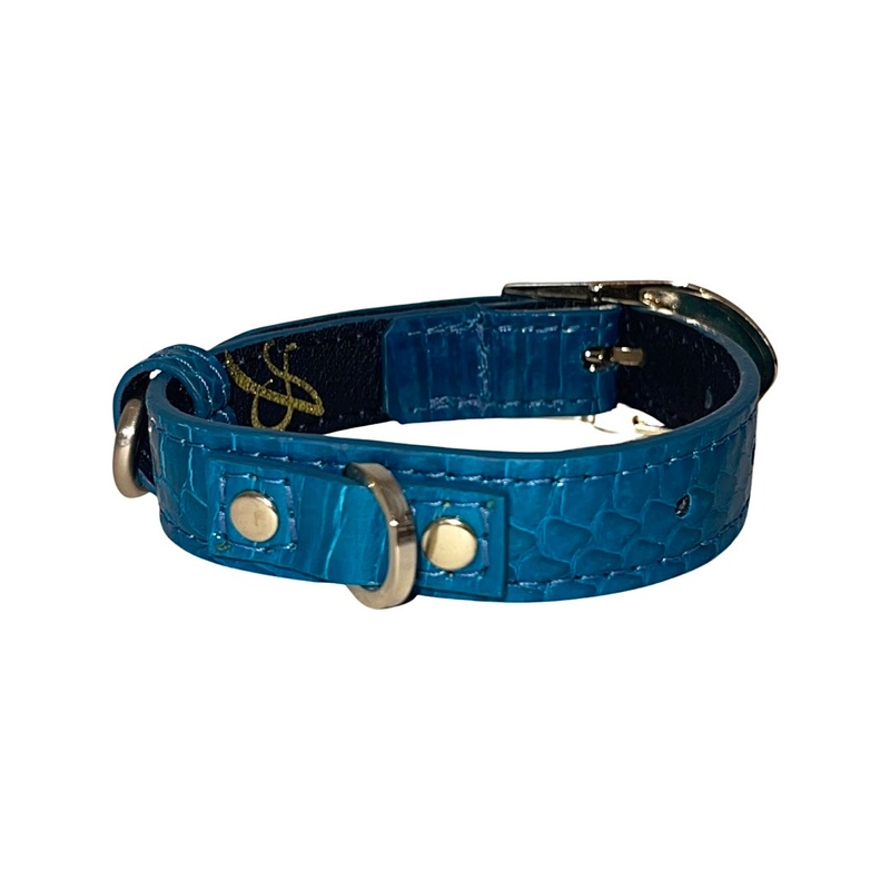 Dark Turquoise XS Snake 7-14 Collar/Custom Gold Hardware
