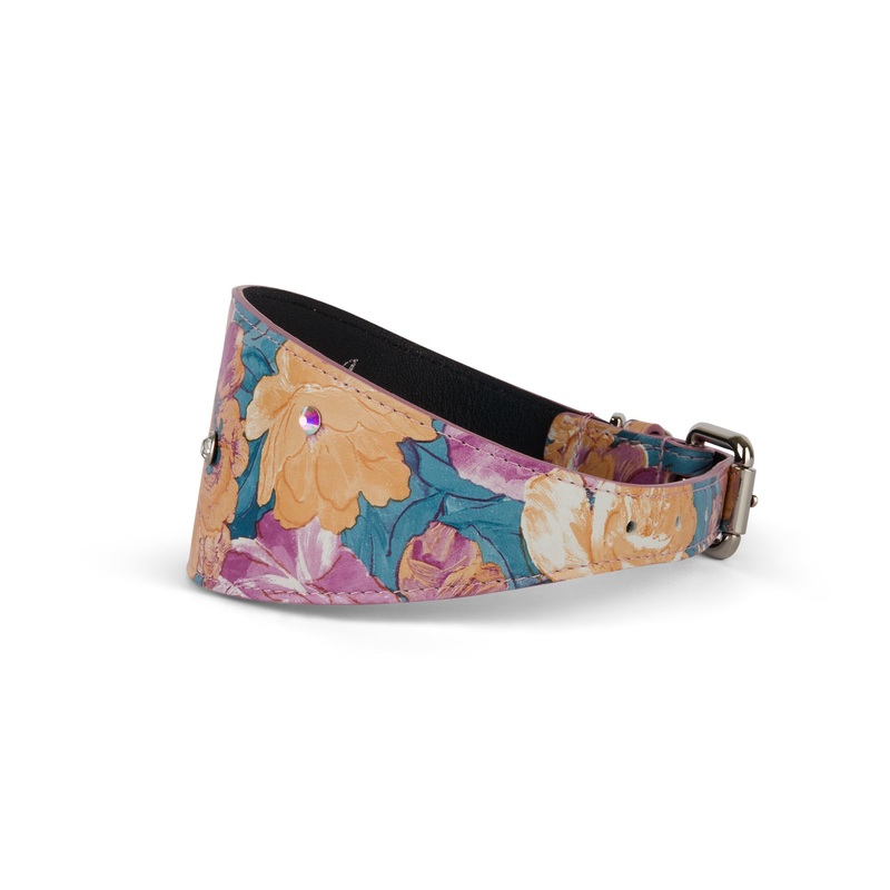 Floral Print Italian Leather 3 Wide Style Collar