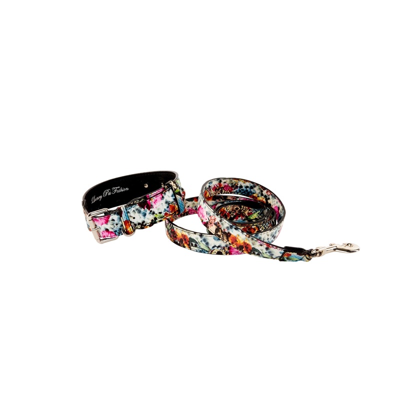Floral, Scull, Snake Print Italian Leather Classic Collar & Leash Set