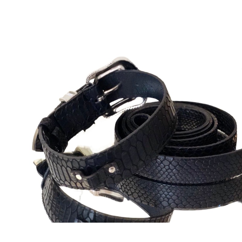 Luxury Pet Fashion Embossed Black Python Italian Leather Collar & Leash Set