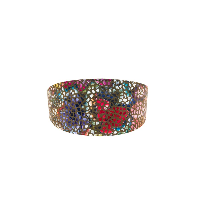 Olive Floral Mosaic Italian Leather 3 Wide Style Collar