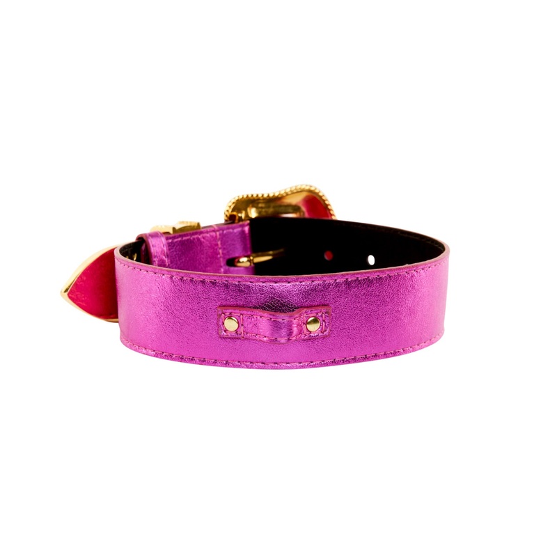 Pink Foil Italian Leather/Swarovski Crystal Collar