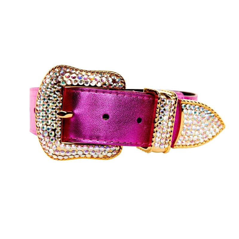 Pink Foil Italian Leather/Swarovski Crystal Collar, Leash, Harness Set