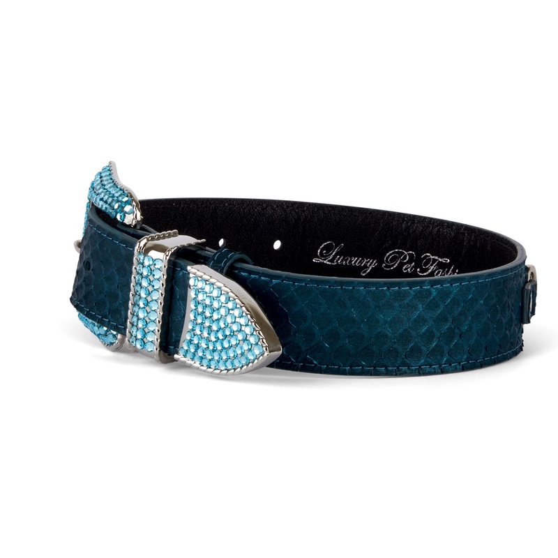 Stunning Iridescent Matte Blue/Green Snake Blue Swarovski Crystal Hardware Collar