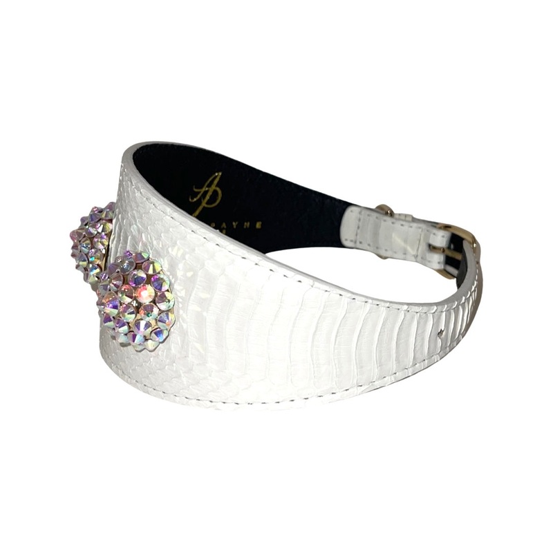 Stunning Matte White 3 Wide Style Collar & Leash Set, With Our Custom Swarovski Rivets