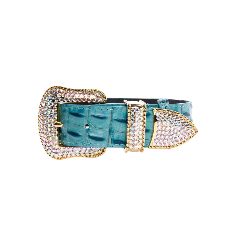 Turquoise Embossed Croc Italian Leather/Swarovski Crystal Hardware Collar