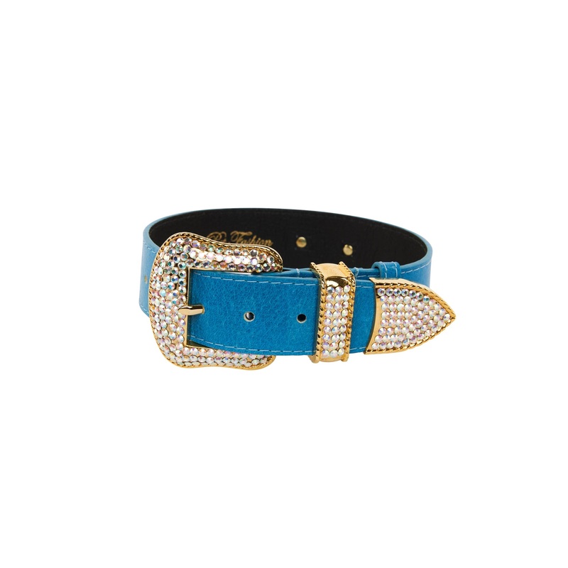 Vegetable Colored Italian Leather Collar With Gold Swarovski Crystal Hardware