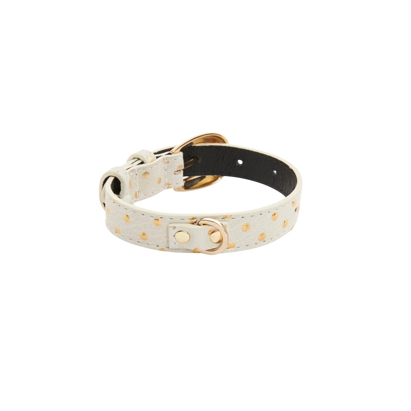 White & Gold Polka Dot Italian Leather With Gold Oval Hardware
