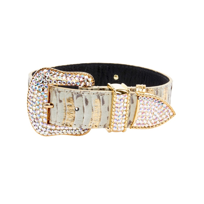 White Wash & Gold Snake Collar With Swarovski Crystal Hardware