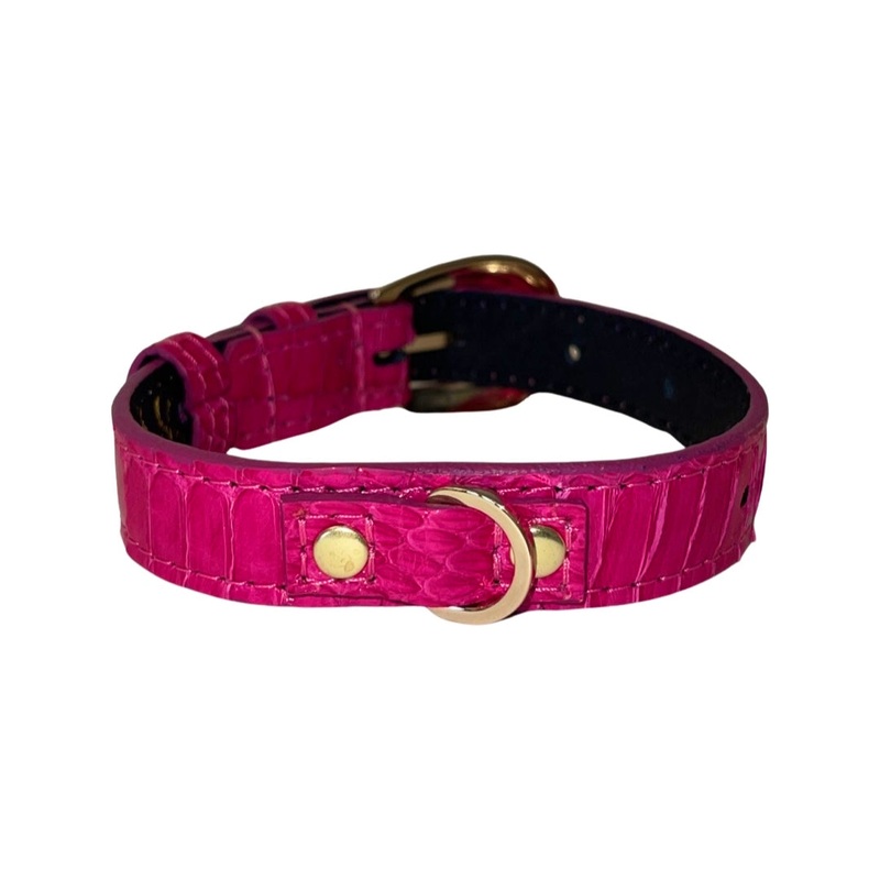 XS Fuchsia Snake 7-14 Collar/Custom Gold Italian Hardware