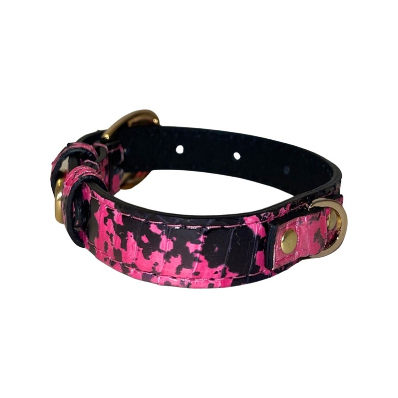 XS/S 7-14 Fuchsia/Light Pink/Red & Black Snake Collar/Custom Gold Italian Hardware
