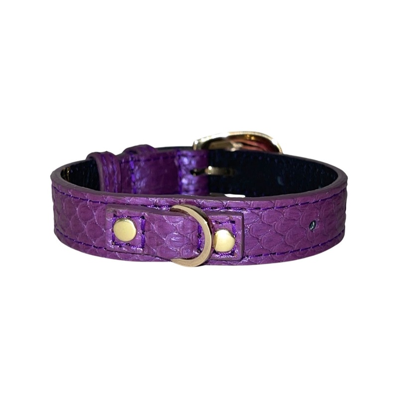 XS/S 7-14 Iridescent Purple Custom Snake Collar/Custom Gold Italian Hardware