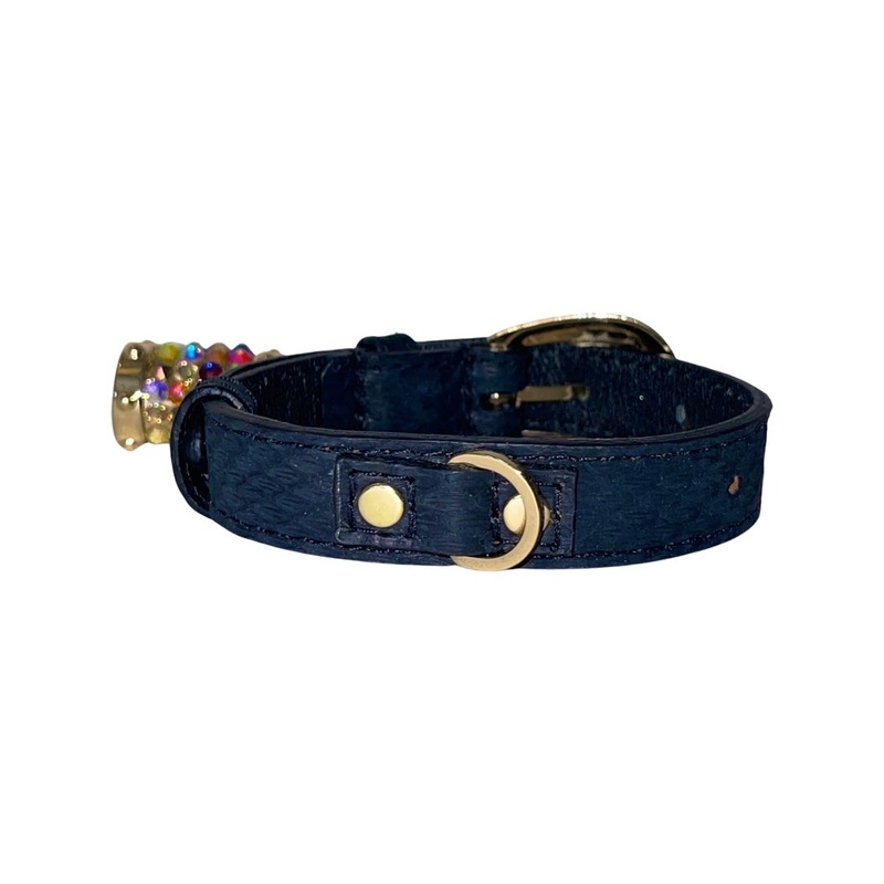 XS/S 7-14  Matte Midnight Blue Custom Snake Collar/Custom Gold Oval Italian Hardware & Swarovski Crystal Charm