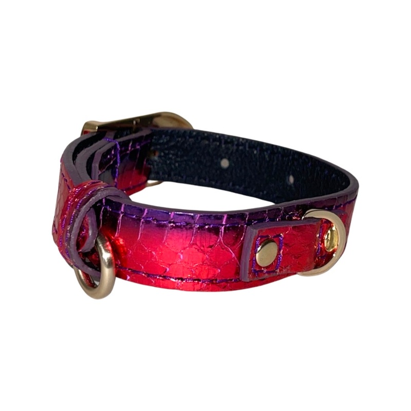 XS/S 7-14  Ruby Red/Purple Custom Snake Collar/Custom Gold Italian Hardware