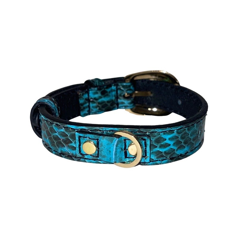 XS/S 7-14 Turquoise & Black Custom Snake Collar/Custom Gold Oval Italian Hardware