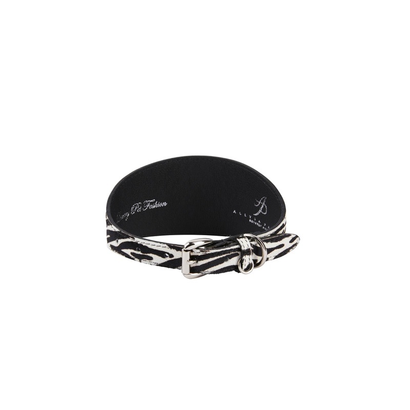 Zebra Print Hair On Hide Italian Leather Collar