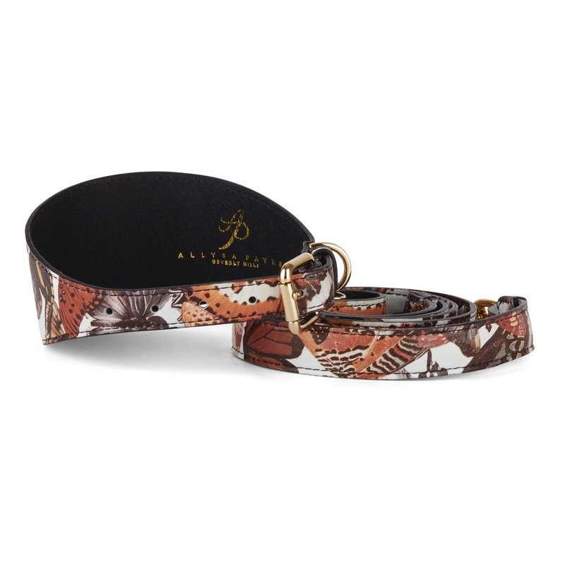 Butterfly Print Italian Leather 3 Wide Style Collar & Matching Leash Set