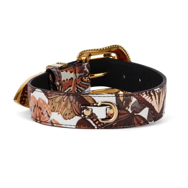Butterfly Print Italian Leather Collar With Custom Swarovski Crystal Hardware