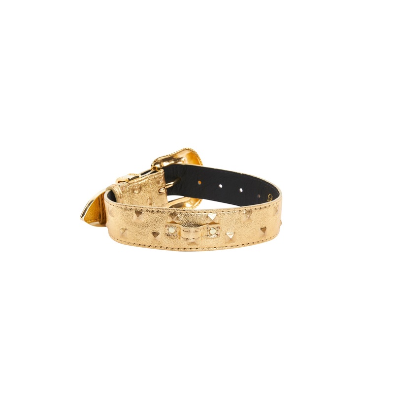Gold Studded Italian Leather Swarovski Crystal Collar