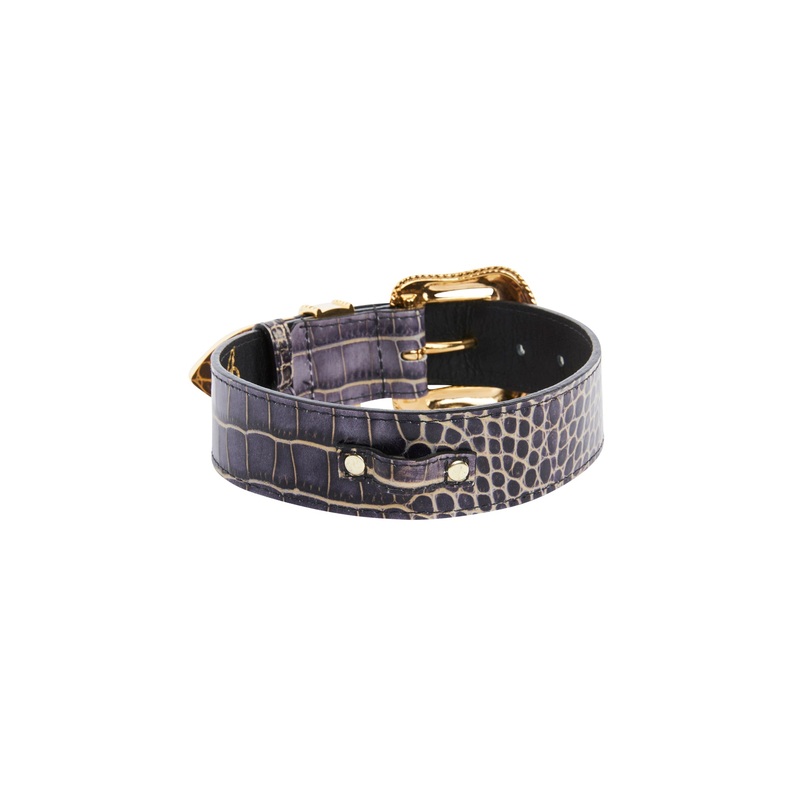 Purple & Gold Embossed Croc Italian Leather/Swarovski Crystal Collar