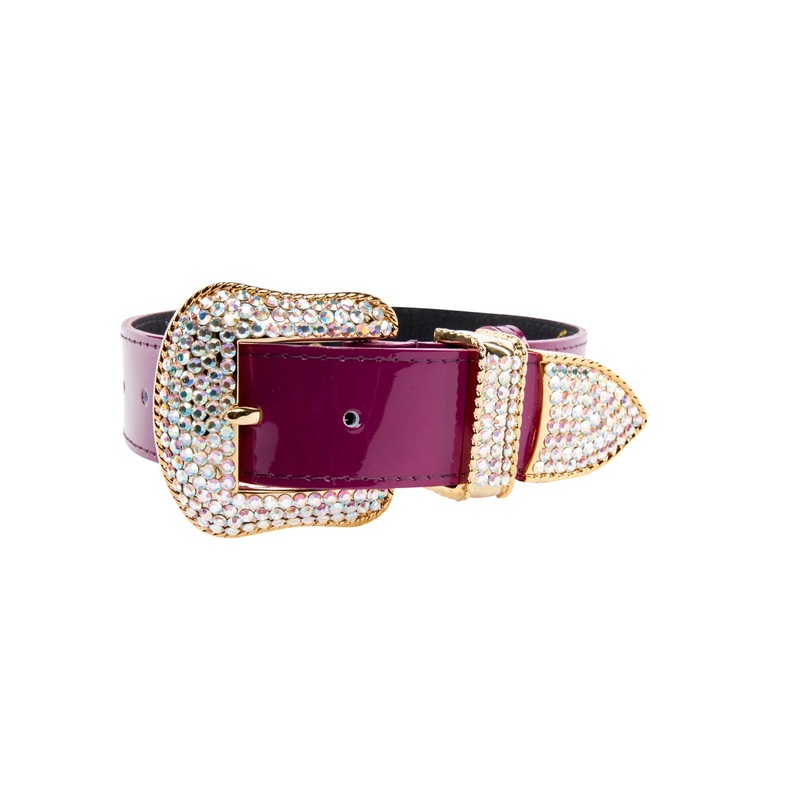 Purple Patent Italian Leather/Swarovski Crystal Hardware Collar