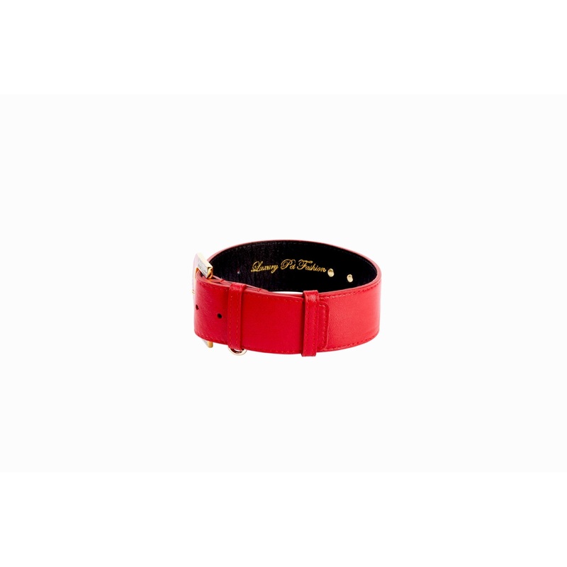 Red Italian Leather Collar With Glamorous Italian Hardware