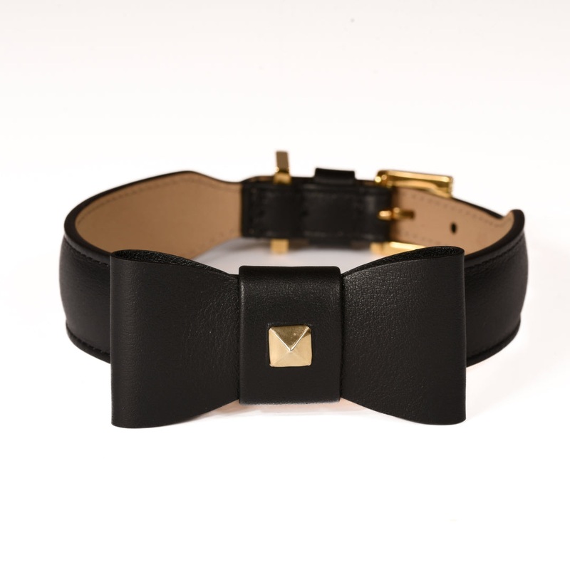 Rock Bow Black Leather Collar