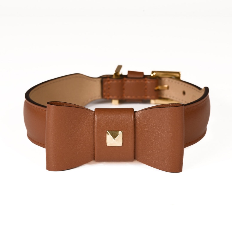 Rock Bow Brown Leather Collar