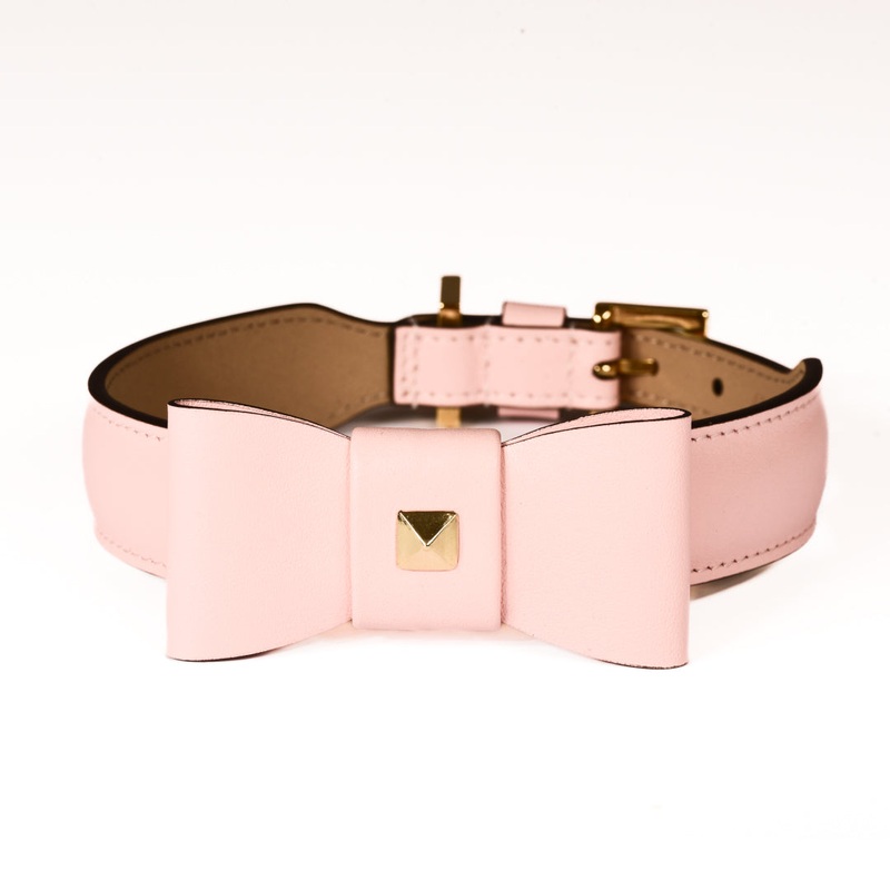 Rock Bow Pink Leather Collar