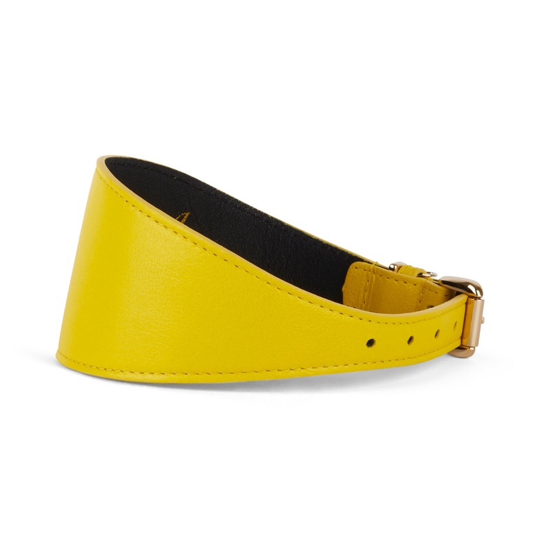 Smooth Yellow Italian Leather 3 Wide Style Collar
